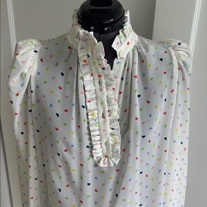 White Puff Sleeve Ruffled Blouse with Mandarin Collar